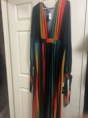 Women’s Black Maxi Dress with Multicolor Stripes